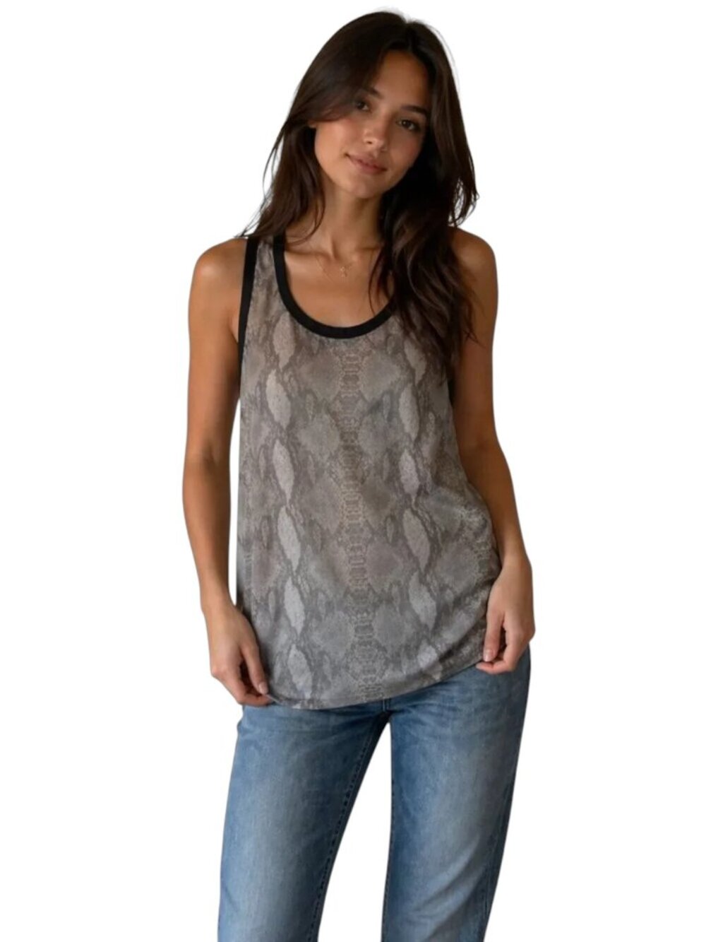 Vintage Havana Sleeveless Snakeskin Print Semi-Sheer Tank Top Shirt